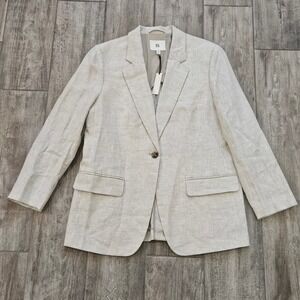 Banana Republic Linen Blazer Jacket Cream Beige Single Button Womens Size 12 NEW